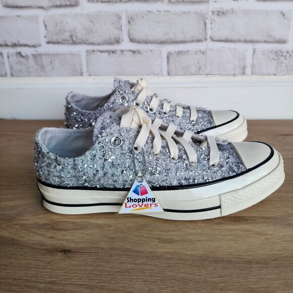 ⭐Converse Chuck 70 Metallic Tweed Low Sz 7.5 Men's Shoes Sneaker Silver A14443C - Picture 1 of 9